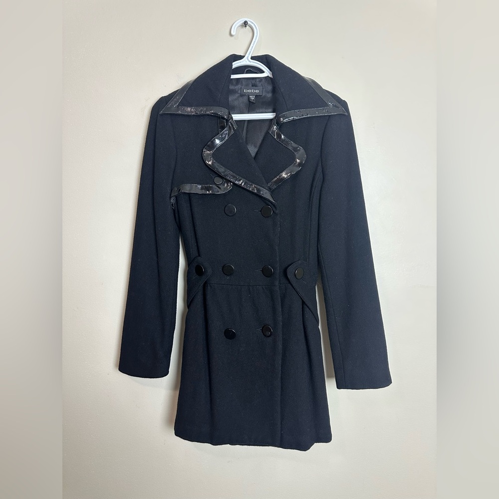 bebe Size S  Black Double-Breasted Trench Coat